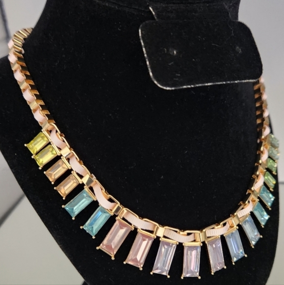 Inc Gold Tone Rainbow Baguette Stone Ribbon Woven Necklace - Picture 3 of 5